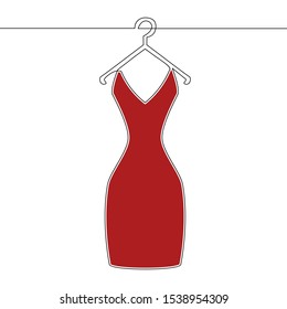 Flat continuous line art Red dress on hanger icon vector illustration concept