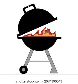 Flat continuous line barbecue grill Picnic cooking