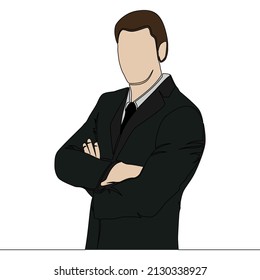 Flat continuous line broker businessman standing concept