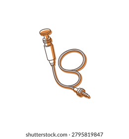 Flat continuous line graphic of an isolated manual camera shutter cable release with terracotta color patches