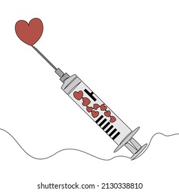 Flat continuous line Vaccination Syringe with hearts immunization