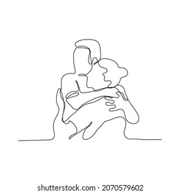 flat continuous line vector design people hugging