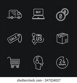 Flat contour shop icon set