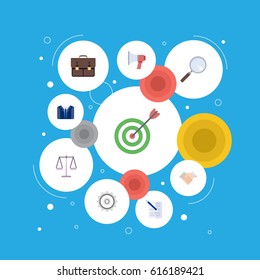 Flat Contract, Costume, Libra And Other Vector Elements. Set Of Employment Flat Symbols Also Includes Portfolio, Document, Announcement Objects.