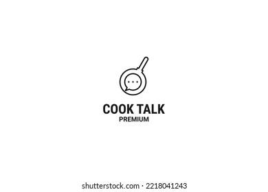 Flat cook pan talk logo design vector illustration