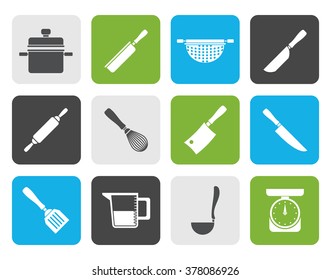 Flat Cooking equipment and tools icons - vector icon set