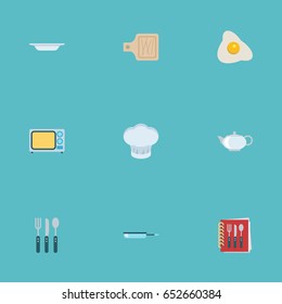 Flat Cooking Notebook, Skillet, Teapot And Other Vector Elements. 