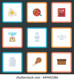 Flat Cooking Notebook, Teapot, Spice And Other Vector Elements. Set Of Gastronomy Flat Symbols Also Includes Soup, Scales, Can Objects.