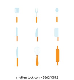 Flat cooking tools icons