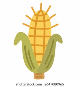 Flat corn illustration with husk, ideal for harvest, Thanksgiving, and farm-themed designs.