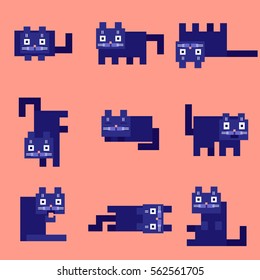 flat corner purple cats on a pink background vector illustration