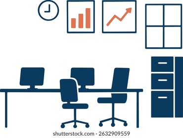 Flat Corporate Office Workspace Illustration – Minimalist Team Desk Setup