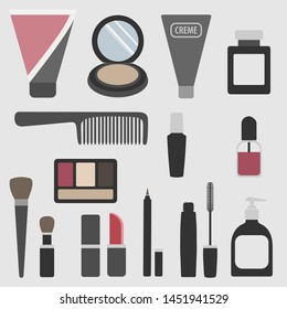 flat cosmetic object set. vector illustration. make up collection