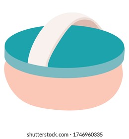 Flachkosmetische Puder isolierte Objekte auf weißem Hintergrund, Vektorgrafik,