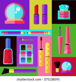 Flat cosmetics vector set.