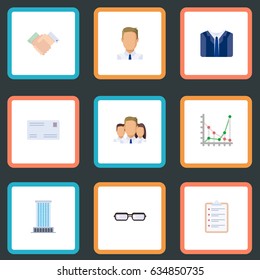 Flat Costume, Office, Handshake Vector Elements. Set Of Business Flat Symbols Also Includes Mail, Task, Group Objects.