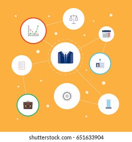 Flat Costume, Portfolio, Task List And Other Vector Elements. Set Of Trade Flat Symbols Also Includes Office, Date, Business Objects.
