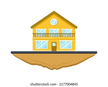 Flat Cottage in yellow. Modern town house. Home design isolated on white background. Premium architectural vector illustration. Suitable for landing pages, backgrounds, posters and design resources.