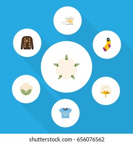 Flat Cotton Set Of Bud, Hosiery, Blouse And Other Vector Objects. Also Includes Hosiery, Jacket, Clothes Elements.