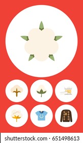 Flat Cotton Set Of Flower, Bud, Fluffy And Other Vector Objects. Also Includes Sweater, Flower, Knitting Elements.