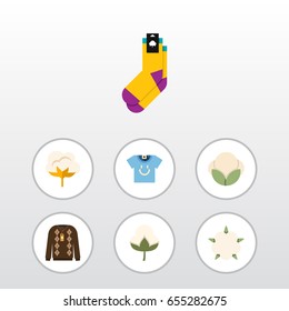 Flat Cotton Set Of Pullover, Flower, Blouse And Other Vector Objects. Also Includes Blouse, Fiber, Pullover Elements.