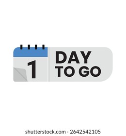 Crachá de contagem regressiva plana com "1 Day To Go" no estilo flip-calendar. Perfeito para lembretes de eventos, promoções, lançamentos, campanhas digitais e gráficos de mídia social.