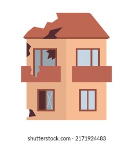 Flat Country House Before and After Repair. Colorful Vector Illustration