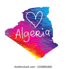 Flat country map
Algeria. Multicolored drawing markers. Bright colours.