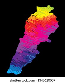 Flat country map
Lebanon. Multicolored drawing markers. Bright colours.