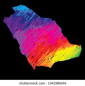 Flat country map
Saudi Arabia. Multicolored drawing markers. Bright colours.