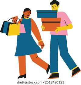ilustração de vetor de compras do casal plano