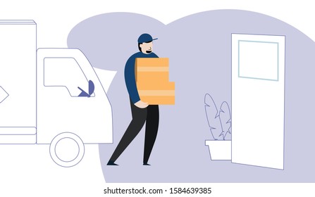 flat courier servis and logistic bring package to customer for landing page and many more vector