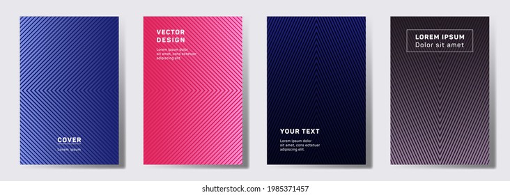 Conjunto de plantillas de portada plana. Patrones de líneas geométricas con bordes, ángulos. Fondo moderno para notas, portadas de papel de aviso. Patrones de formas de línea, elementos de encabezado. Plantillas de portada.