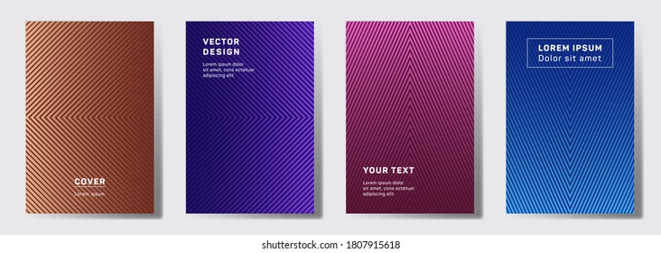 Flat covers linear design. Geometric lines patterns with edges, angles. Modern backgrounds for catalogues, business magazine. Lines texture, header title elements. Annual report covers.