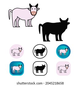 Flat Cow Animal Icon Collection