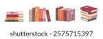 Flat cozy books collection. Stickers for a reading journal. Novel, fairy tale, romance, folk tales, poetry book.