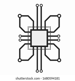 Flat CPU microprocessor icon for web and print design. Vector 2d concept illustration.