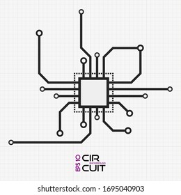 Flat CPU Vector Illustration. Circuit Board Chip Icon On Black And White Grid. Abstract Macro Vector Illustration. 