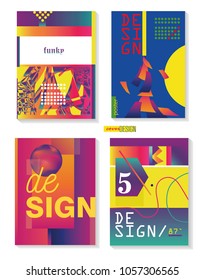 Flat creative and colorful covers set. Geometric shapes with typography poster design template.
