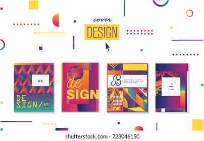 Flat creative and colorful covers set. Geometric shapes with typography poster design template.