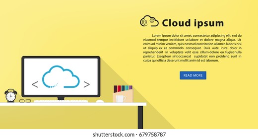 Flat creative design for web banner, cloud computing concept, vector illustration