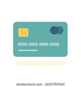 Flat credit card with chip and printed numbers, card illustration symbolizing finance, banking, payment, and travel-related transactions in modern digital economy visuals.