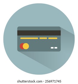 Flat credit card icon with long shadow.