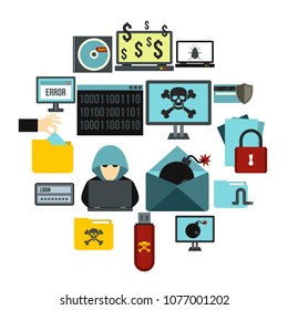 Flat criminal activity icons set. Universal criminal activity icons to use for web and mobile UI, set of basic criminal activity elements isolated vector illustration