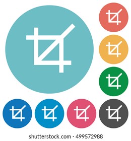Flat crop tool icon set on round color background.