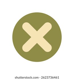 Flat Cross Mark Icon Inside Olive Green Circle on White Background