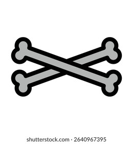 Flat crossbones icon on white background for warning or pirate theme design