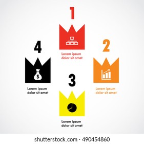 Flat crown banner of process infographics elements for business company vector.
