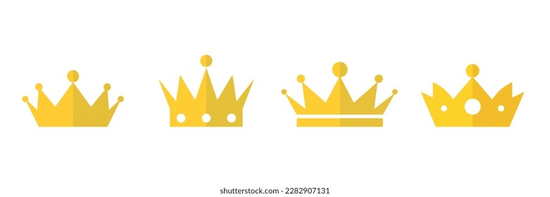 Flat crown icon. Crown design, golden royal crown isolated on white background. Vector illustration
