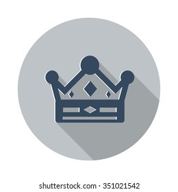 Flat Crown icon with long shadow on grey circle